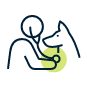 Icon of a veterinarian doing an exam on dog.