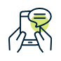 Icon of a phone receiving a text message.